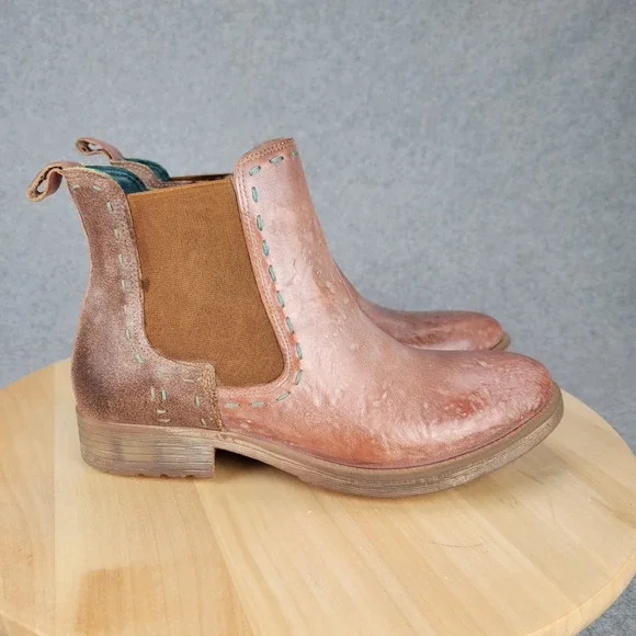 Roan Bed Stu Hostile Chelsea Boots Women 7 Tan Rose Gold Distressed Leather Zip - Picture 5 of 11